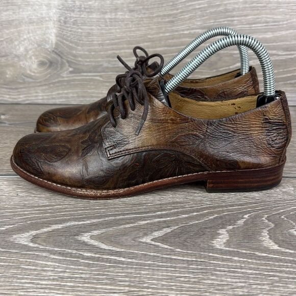 Patricia Nash Silvio Women’s Sz 7 Brown Leather Bark Leaves Print Oxford Shoes - Picture 3 of 12